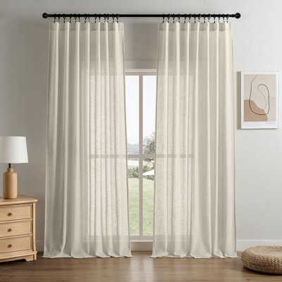 2pk Light Filtering Linen Blend Curtains with Back Tabs/Rod Pocket - 52" x 90" Oatmeal