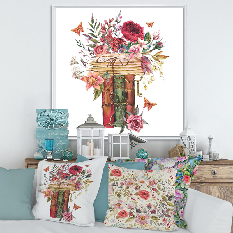 Vintage rétro avec fleurs sauvages - reproduction de cadre flottant sur toile, H 30 po x l 30 po x P 1 po, Cadre blanc