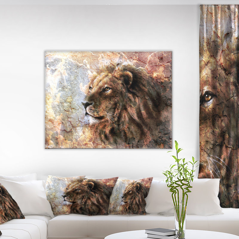 Animal, lion paisible sur toile - Lion paisible, H 30 po x l 40 po x 1,5 po, Toile tendue