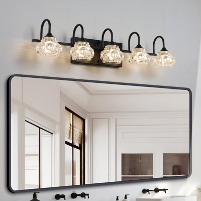 29" Retro 5-Light Black Finish with Crystal Glass Shades, Wall Mounted Fixture for Bathroom Mirror