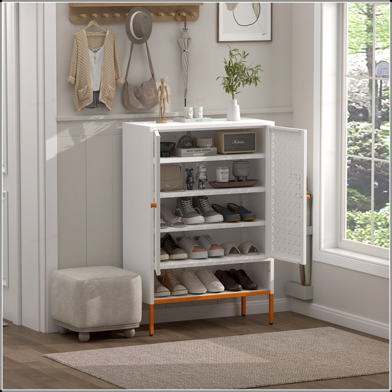 Versatile Double Door Shoe Cabinet with Innovative Design for Optimal Storage and Modern Aesthetic, White