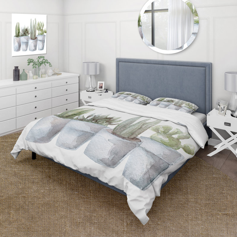 Cactus and Succulent House Plants V - Ensemble de housse de couette Farmhouse - Microfibre de polyester