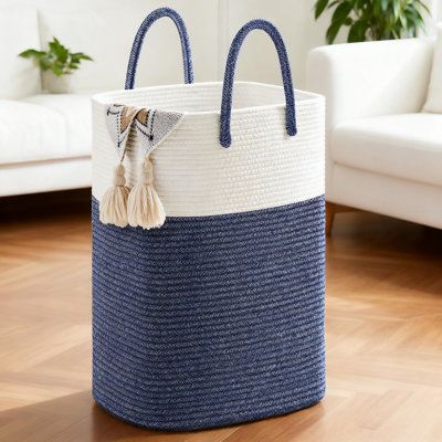 Panier à linge en corde de coton tissé, organisateur de rangement pliable et respirant pour vêtements, jouets et couvertures