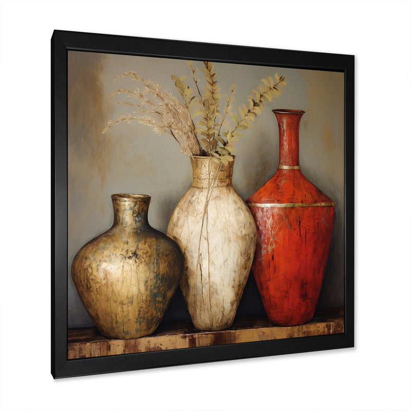 Cottage Vases rouges séchées, fleurs de blé sur toile, H 36 po x l 36 po x P 1,5 po, Cadre simple noir