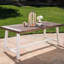 Table rustique d'extérieur en bois avec structure en métal blanc, finition sablée brun foncé, l 29,5 po x l 70,0 po x P 35,37 po, charge de 300 lb, conception à lattes, tout assemblage requis, ensemble