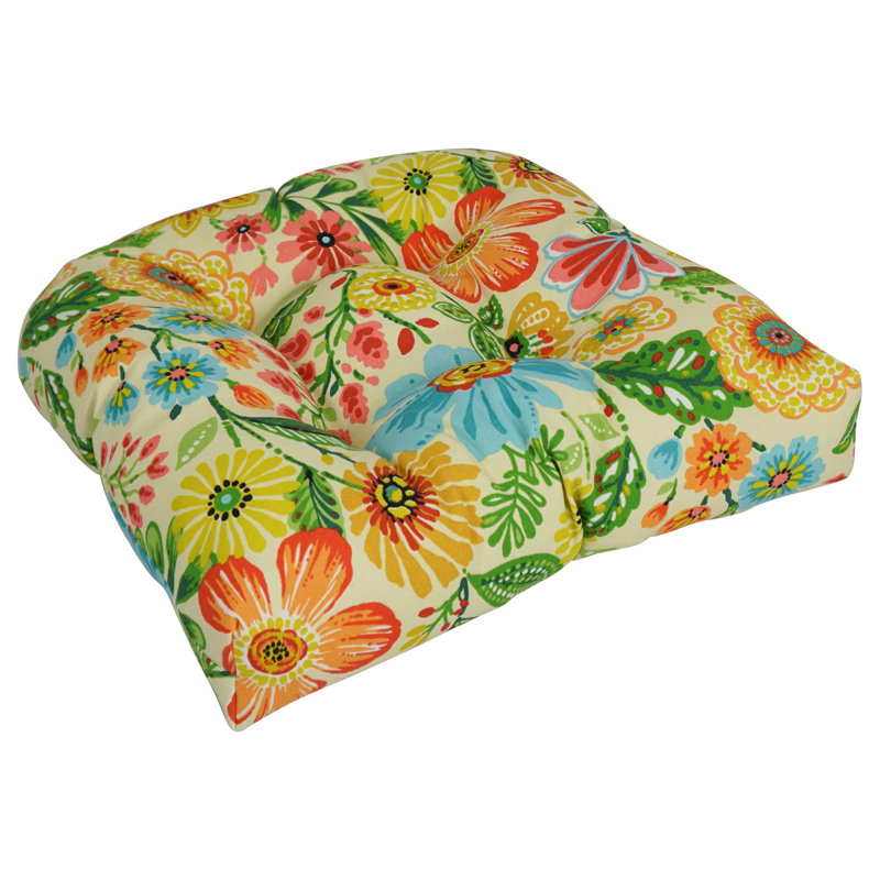 Outdoor 5'' Dining Chair Seat Cushion, Yellow/Blue