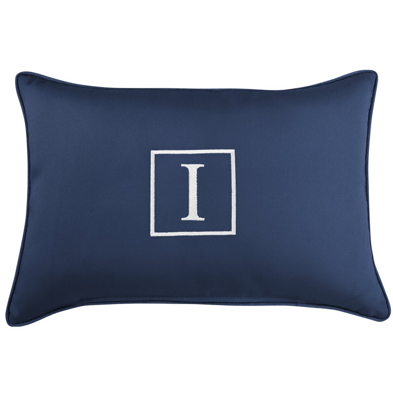 Kerrell Embroidered Sunbrella® Outdoor Throw Pillow, Canvas Navy Sunbrella® Canvas, I