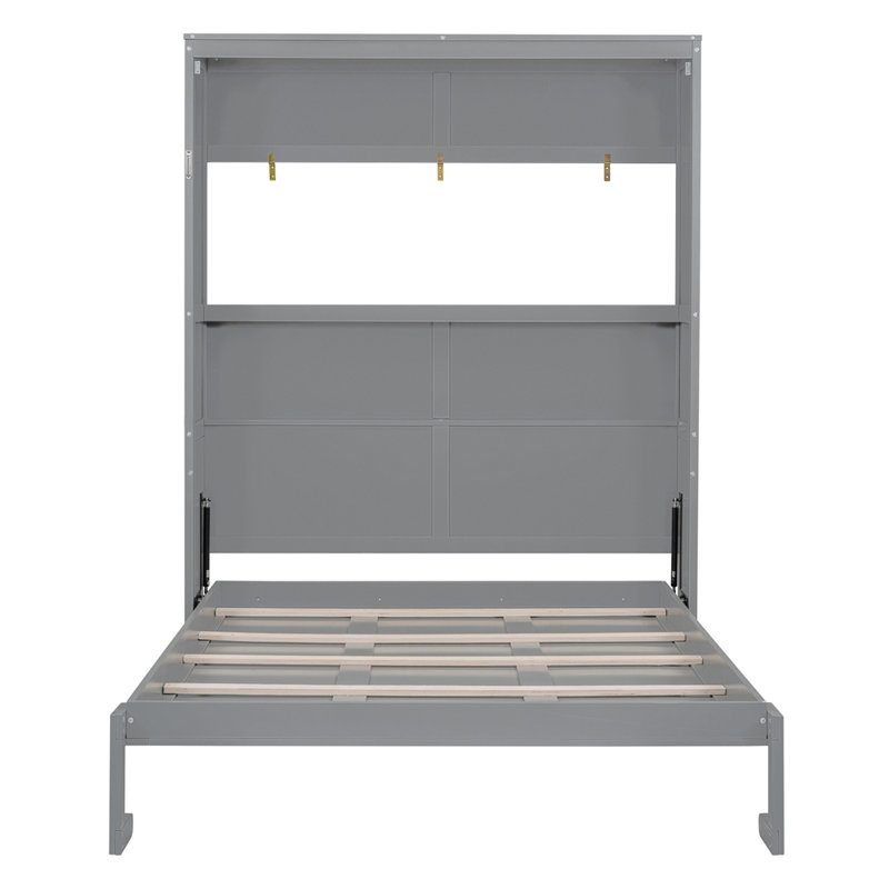 Grand lit escamotable mural avec tablettes, Gris, Grand lit