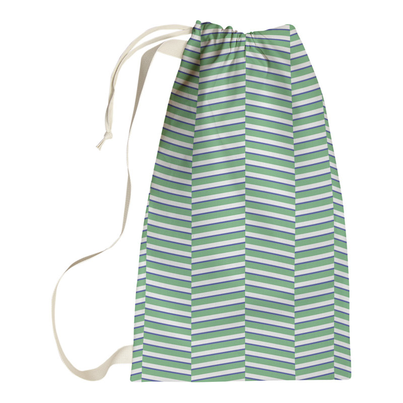Jaya Fabric Laundry Bag with Handles, 36" H x 28" W x 1.5" D, Green/Navy Blue