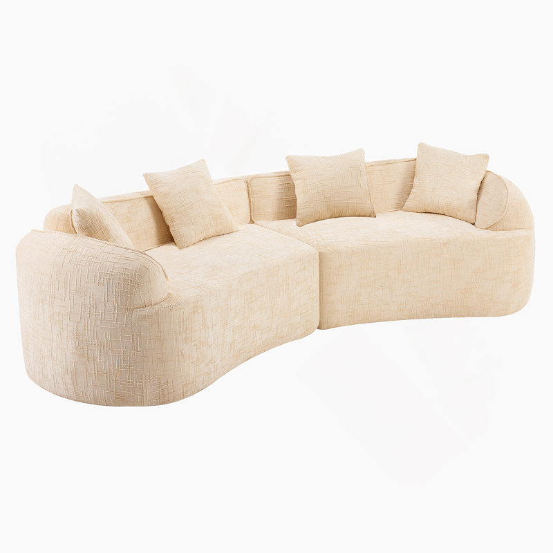 Yellow Curved Compressed Sofa, Creative Nordic-Style Design For Living Room, Comfortable, Soft And Suitable For Multiple Scenarios