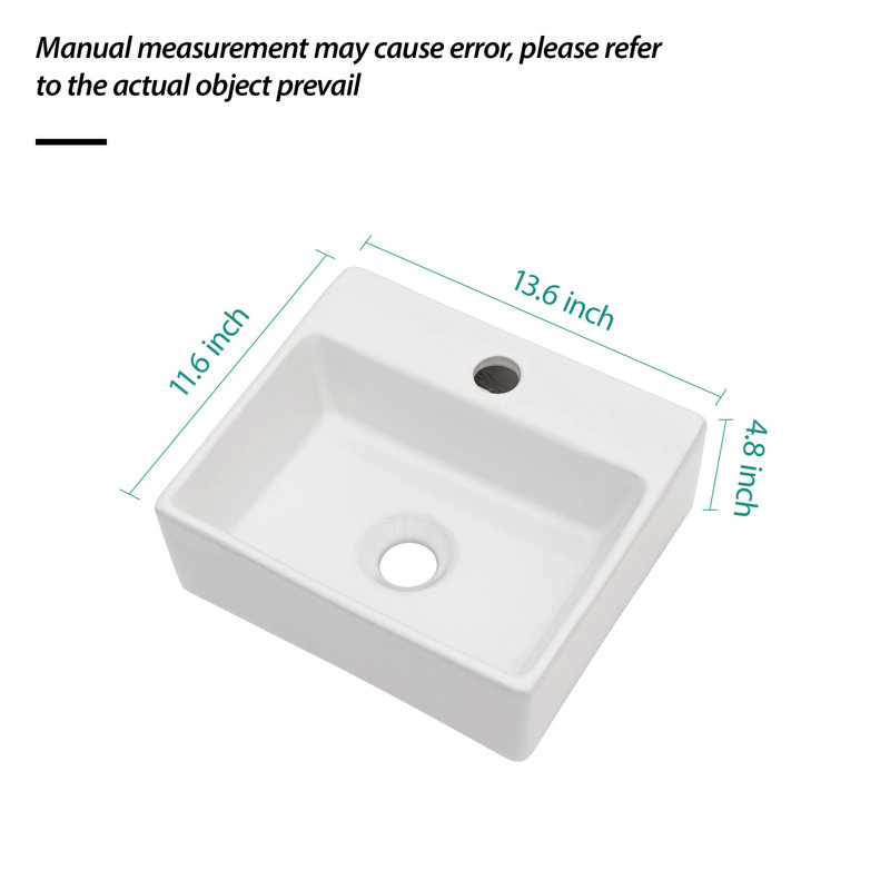 13.6"x11.6"Ceramic Rectangular Wall Mount Bathroom Sink with Single Faucet Hole