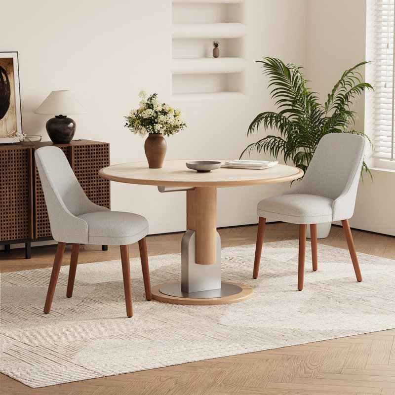 High Back Dining Chair with Ergonomic Curved Back, Padded Seat & Solid Wood Legs, Light Gray