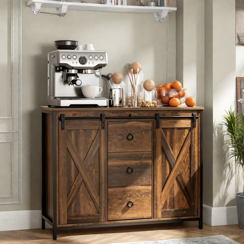 Space Saving Sideboards & Buffets with Storage, MDF Steel Rustic Farmhouse