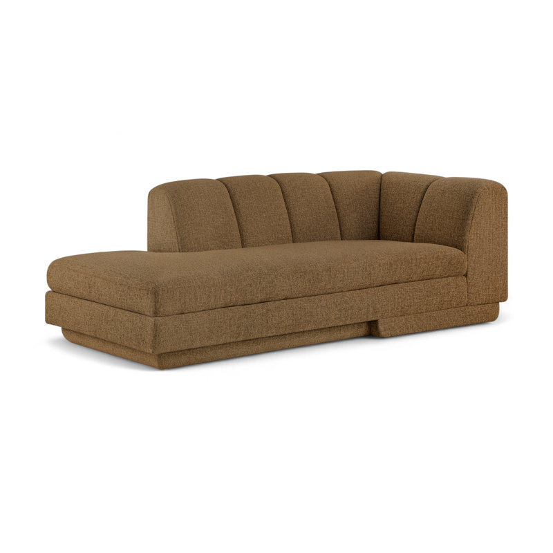 Chaise avec accoudoirs gauche en tissu Chiquita, Tissu brun, Orienté à gauche (vu de face)