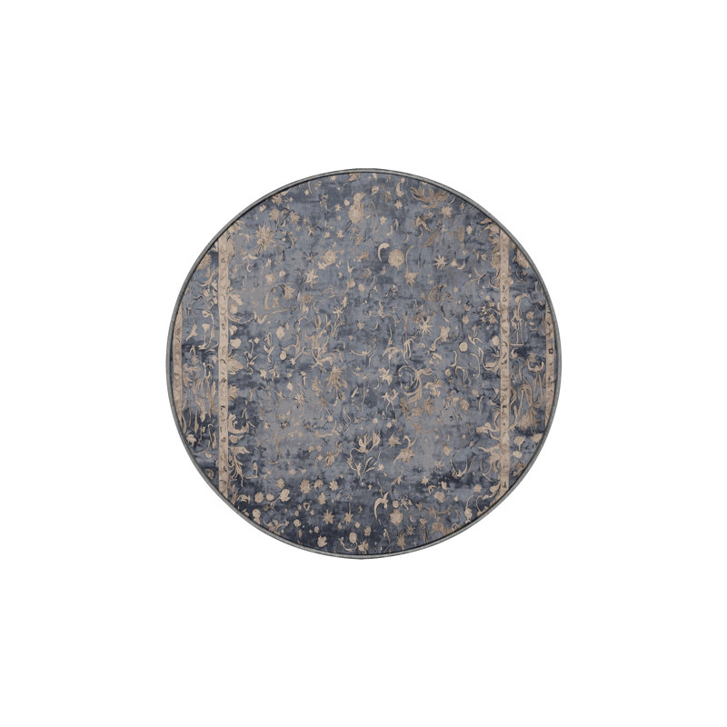 Tapis gris soyeux et moelleux, Rond 3 pi