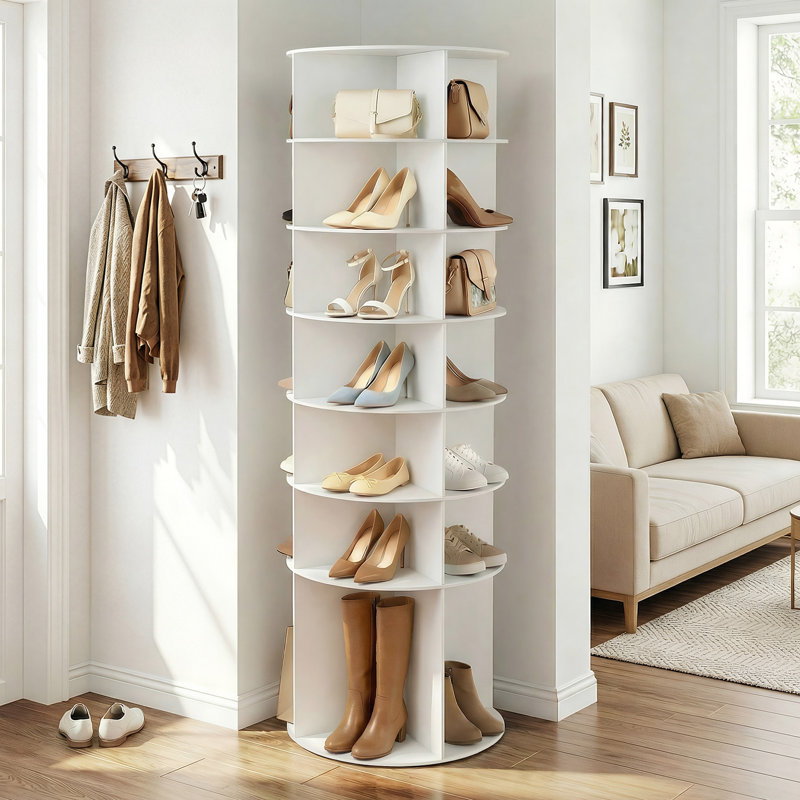 7-Tier 360° Rotating WPC Shoe Rack 72.4" Height, White
