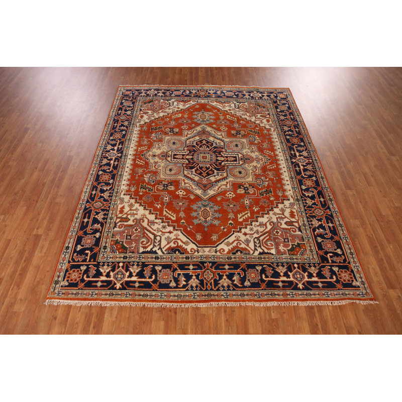 Tapis à motif de médaillon traditionnel orange en laine orange 8 x 10