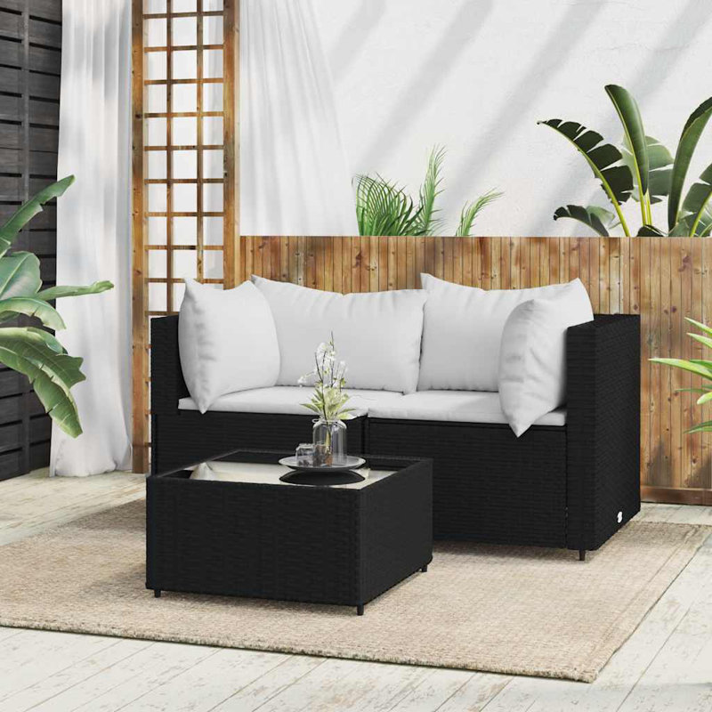 Malalai 2 - Person Patio Conversation Set with Cushions, White, Black