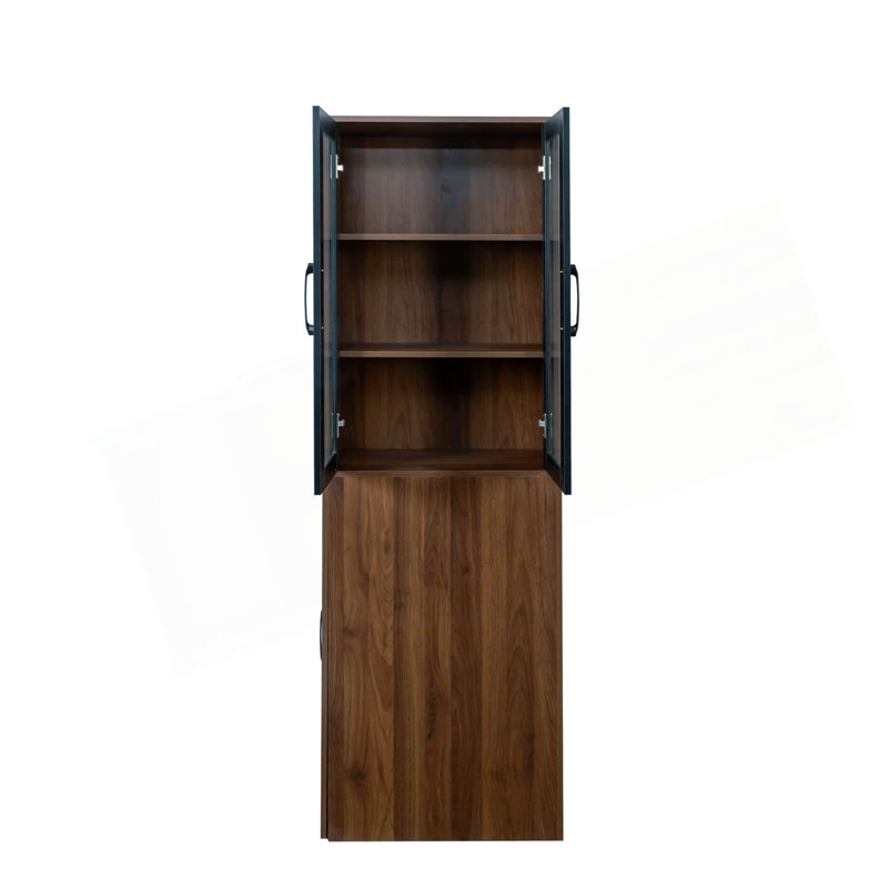 70.87" H Display Storage  Cabinet , 4 Tier Multi-Functional Pull-Out Multi-Tier Storage Shelf & 2 Glass Doors, Modern Wooden  Kitchen Pantry Cabinet For Living Room Or Kitchen And Dinning Room