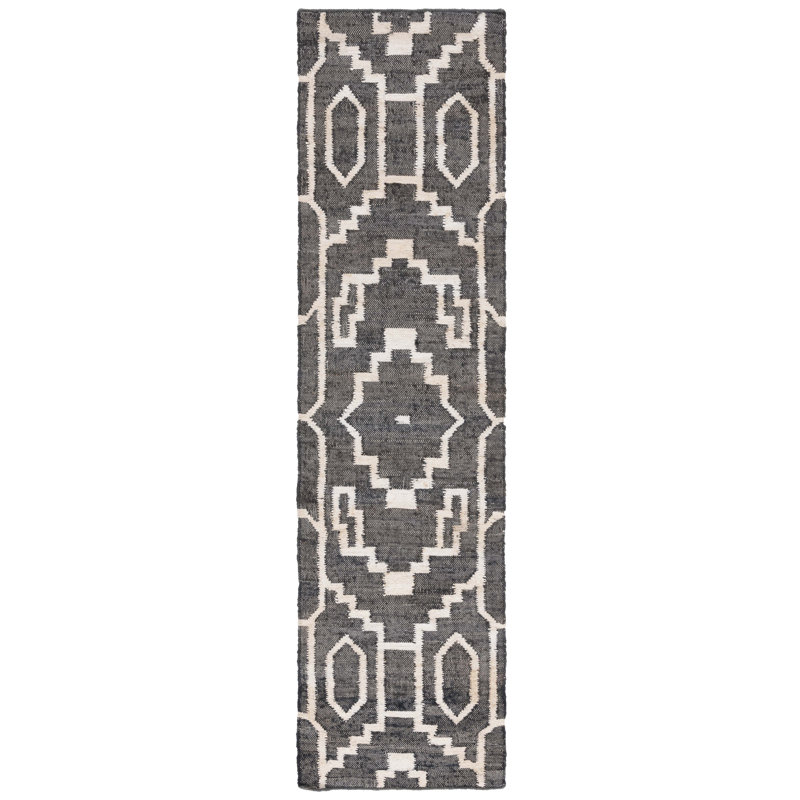 Tapis en jute / sisal à tissage plat Southwestern - noir / ivoire, Tapis de couloir 2 pi 3 po x 9 pi