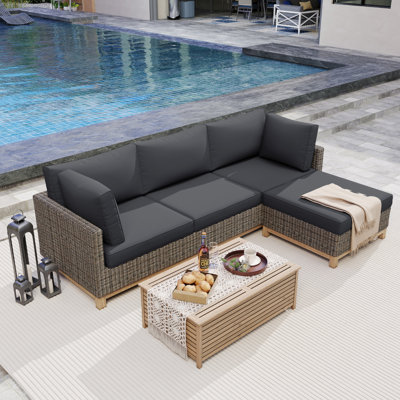 Upgraded 3.5" Deep Seat Outdoor Cushions For Patio Furniture, Waterproof & Fade Resistant Replacement For 4-Seat Patio Sectional Sofa With 5 Pillows