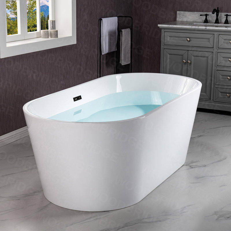 54'' x 30'' Freestanding Soaking Acrylic Bathtub, Matte Black