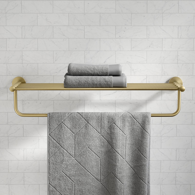 Elie Metal Accent Shelf with Towel Bar, Brushed Gold