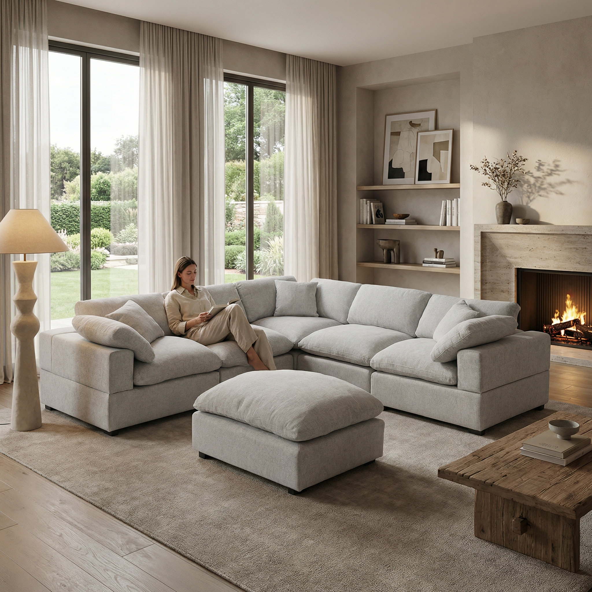 Wartow 6-Piece Upholstered Corner Sectional with Reversible Ottoman