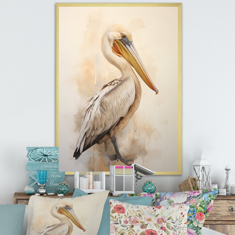 Pelicans Tranquil Perch II sur toile, Cadre photo doré simple, H 20 po x l 12 po x P 1 po
