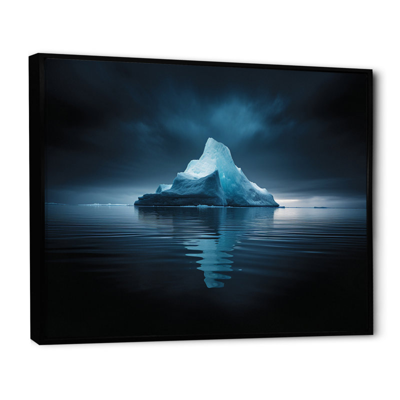 " Blue Black Iceberg Frozen Embrace ", Cadre flottant noir, H 34 po x l 44 po x P 1,5 po