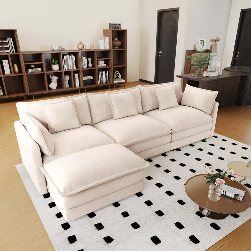 Living Room Set, L Shape Sofa, Chenille Sofa, 3 Seater, For Living Room, Light Coffee Chenille