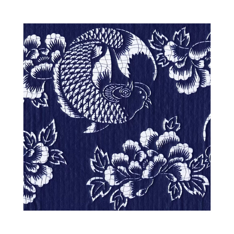 Indigo Carp Katagami II by Vision Studio - Wrapped Canvas Gallery-Wrapped Canvas Giclée, 30.48cm H x 30.48cm W