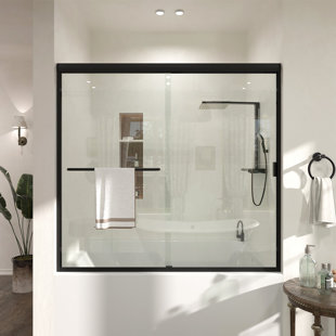 60 In. W X 56 In. H Sliding Semi Frameless Tub Door With Clear Glass