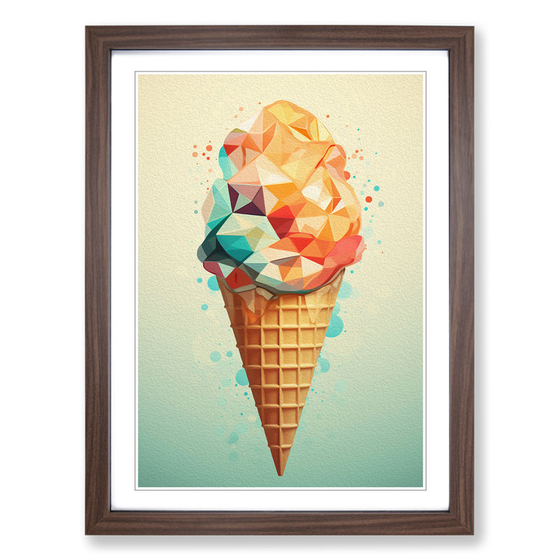 Ice Cream Geometric - Single Picture Frame Print on Wood, Walnut Framed, 46cm H x 34cm W x 2cm D