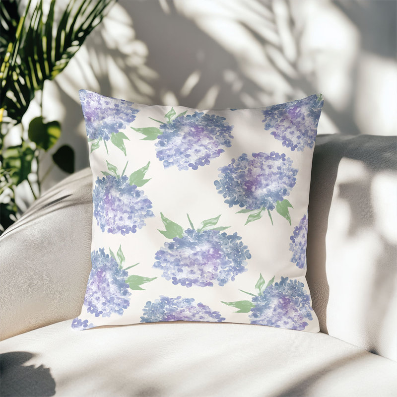 Coussin décoratif extérieur Hydrangea Love, Carré 16 po, Ivoire ivoire