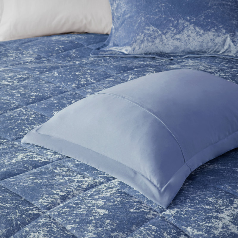 Twin/Twin XL Blue Crushed Velvet Quilted Duvet Set