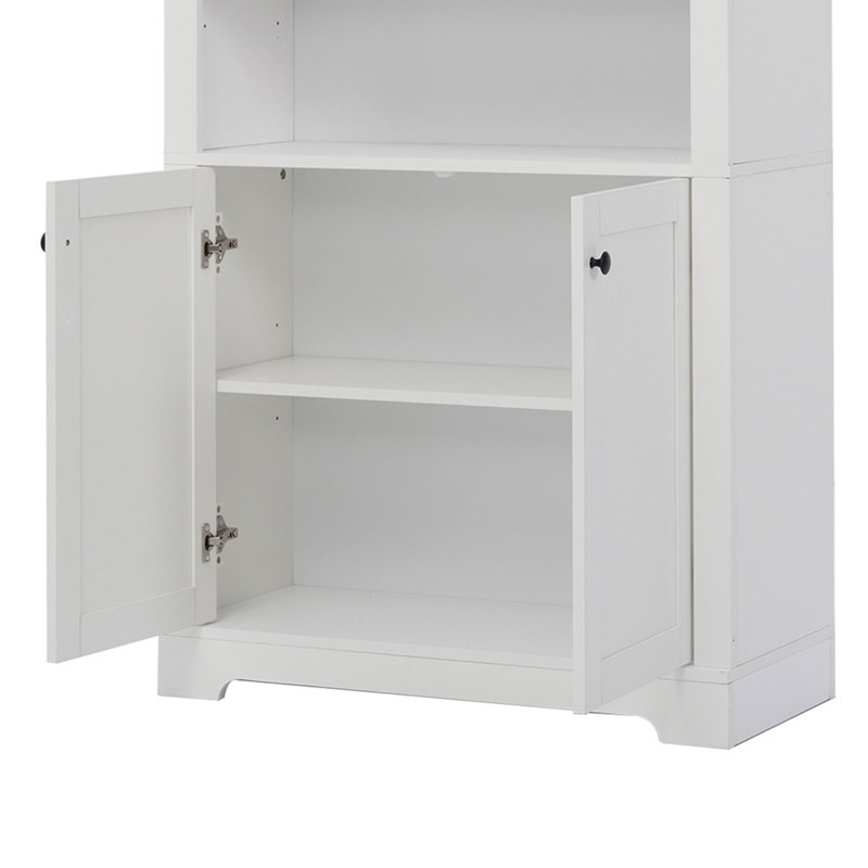 Bibliothèque moderne haute avec éclairage DEL à 4 niveaux, étagères ouvertes réglables et portes de rangement pour salon et bureau à domicile