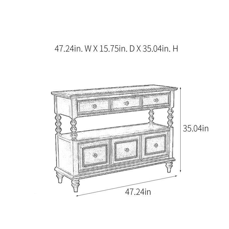 Console rétro de luxe multifonctionnelle, H 35,04 po x l 47,24 po x P 15,75 po, Marron foncé