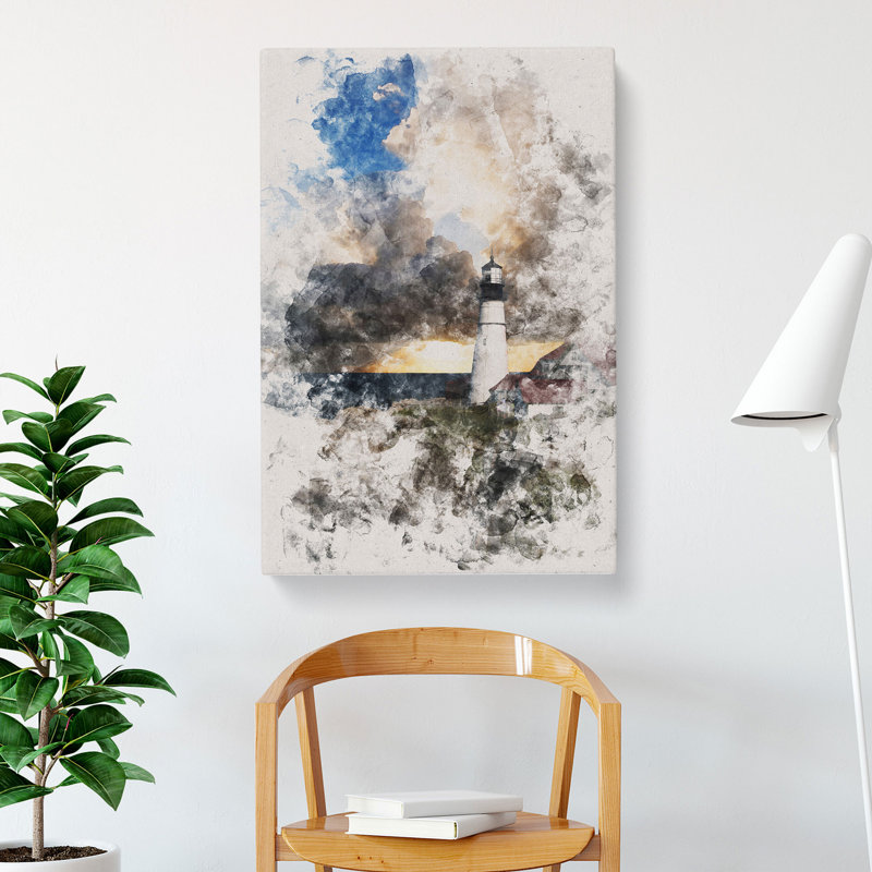 View Of A Lighthouse Vol.4 Watercolour - Wrapped Canvas Print, 60cm H x 40cm W x 3cm D
