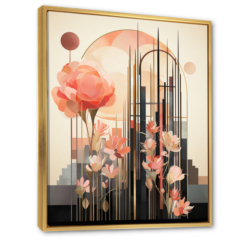 «Rose rose», art nouveau sur toile, H 44 po x l 34 po x P 1,5 po, Cadre flottant doré