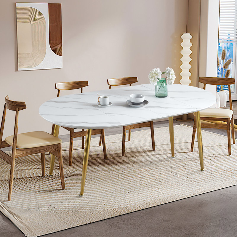Table de salle à manger extensible 4-6 places, Blanc, Doré, H 29,5 po x L 70,8 po x l 39,4 po