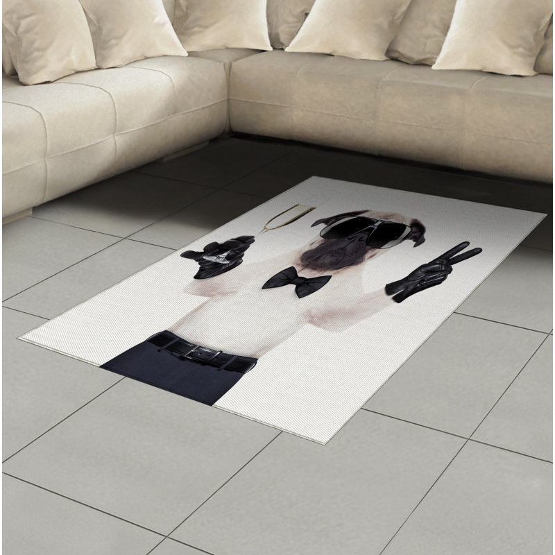 Tapis décoratif à longs fils en fibre de polyester à haute densité Pug, Rectangle— 4 pi x 5 pi 8 po