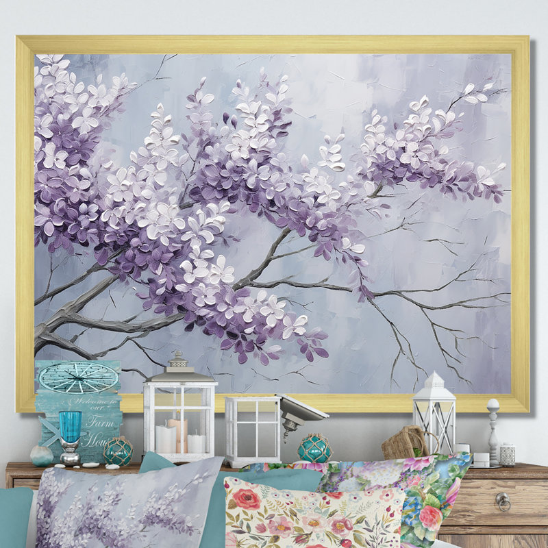 Beautiful Lilac Dreamscape IV - Lilacs, art mural encadré, H 12 po x l 20 po x P 1 po, Cadre doré simple