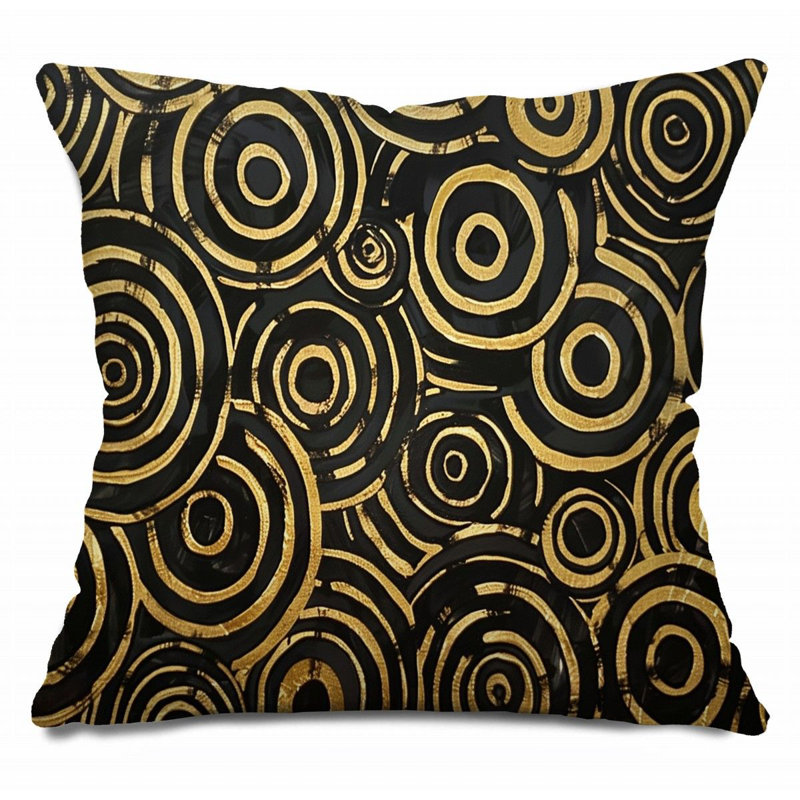 Coussin Trendy, Noir / jaune abstrait, H 26 po x l 26 po