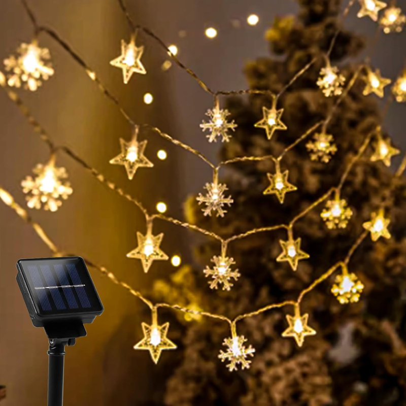 Guirlande de lumières en forme de flocon de neige Pentagram, lot de 2 guirlandes de lumières, guirlande de 30 lumières DEL de 21 pi, 2 modes d'éclairage solaire, guirlande de lumières imperméables pour Noël, fêtes d'anniversaire, mariages et déco