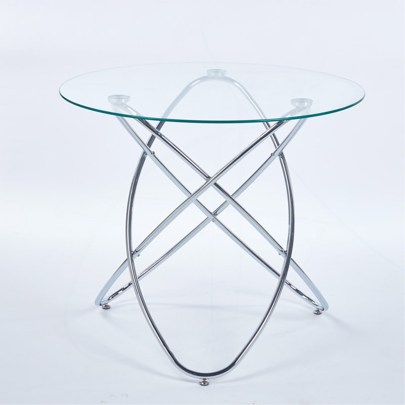 Modern Tempered Glass Dining Table with Chrome Metal Legs, Space-Saving Kitchen Table for Living Room, Silver