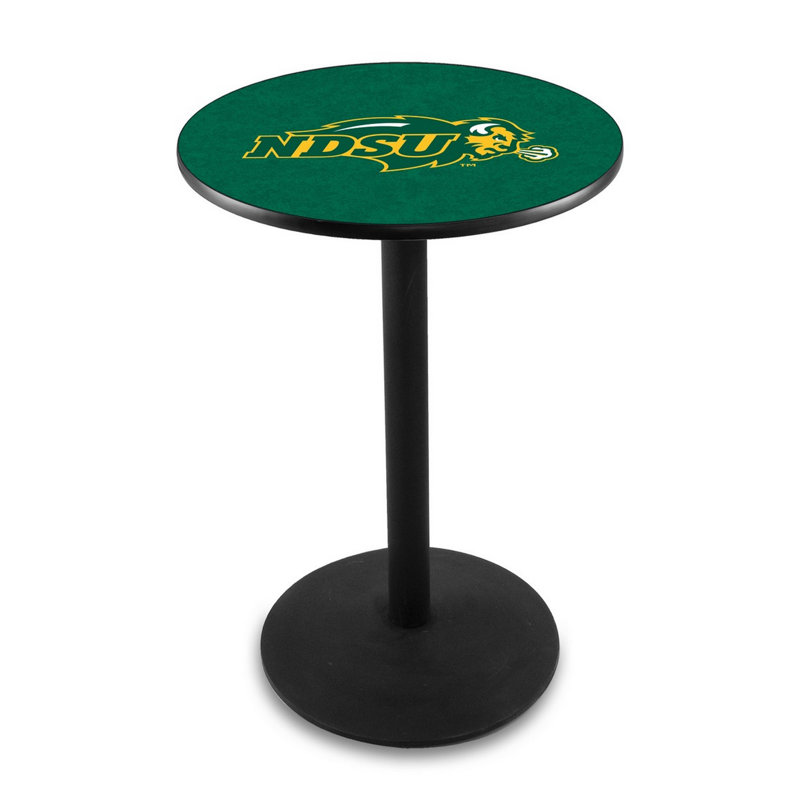 Round Metal Base Dining Table, Black Wrinkle, North Dakota State University - Green