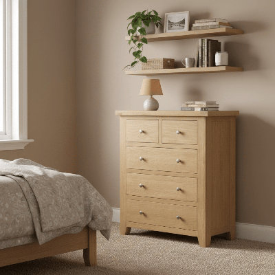 Cooksey Fully Assembled Oak 5 Drawer Chest of Drawers