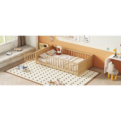 Lit simple avec unité de rangement pour livres et porte - Plateforme en bois de pin robuste pour la fabrication de support de plancher de chambre à coucher