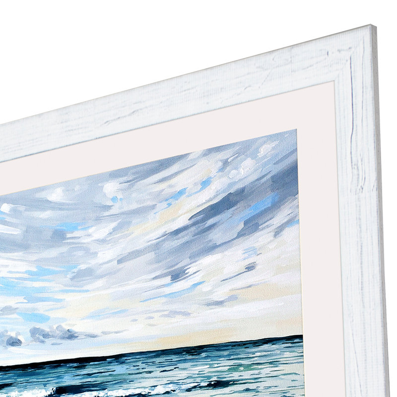 Whispy Clouds Coastal Oil Painting Print with Silver Frame